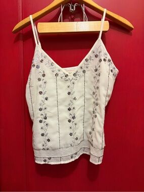 Idyllwind White Spaghetti Strap tank with silver embroidery, sequins and beading